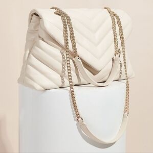 NEW Chevron Flap Shoulder Bag with matching wallet, Beige